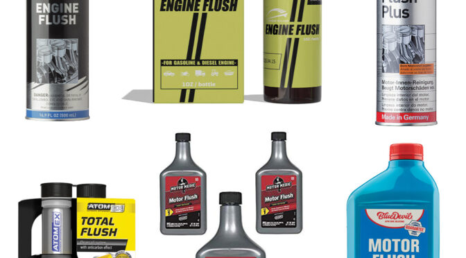 collage of engine flush products